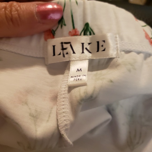 LAKE Tank Short Set Pajamas Medium Sunkissed Coral Tropical Bouquet Pima Cotton - Picture 9 of 12